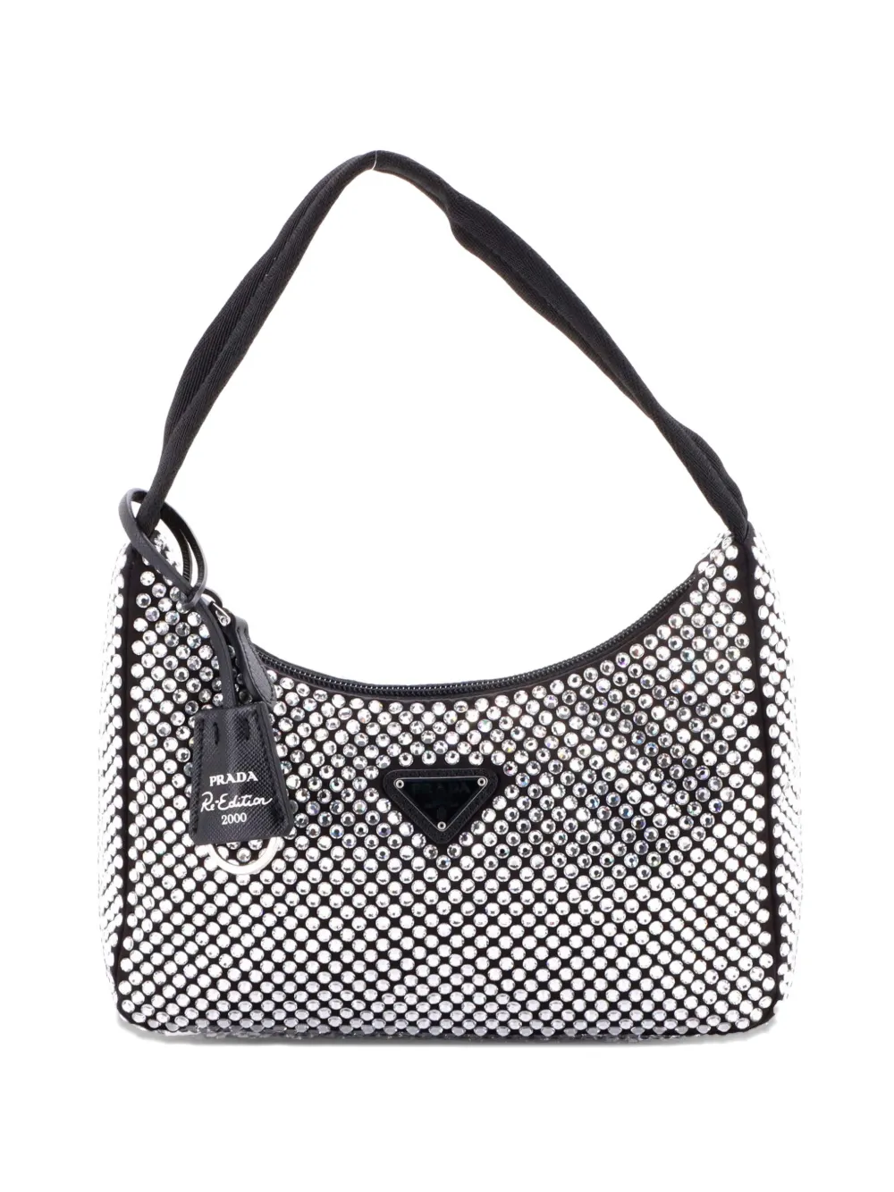 Prada Pre-Owned Re-Edition 2000 Crystal Embellished Satin Mini hobo bag - Nero