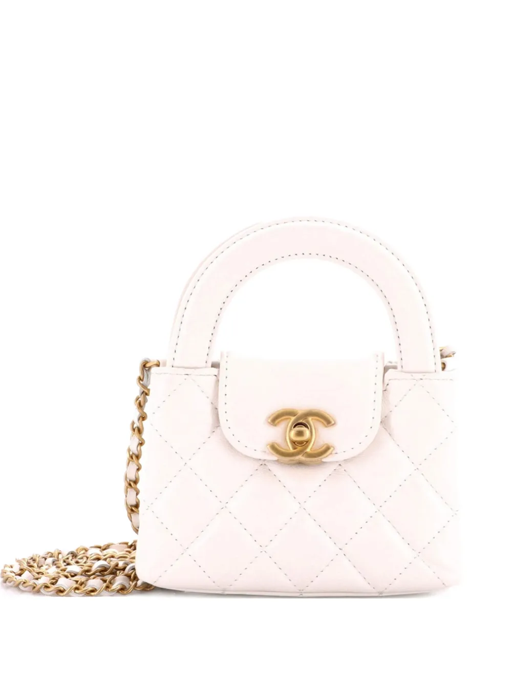 CHANEL Pre-Owned Kelly Top Handle Shopping Bag Quilted Shiny Aged Calfskin Nano crossbody bag - Bianco