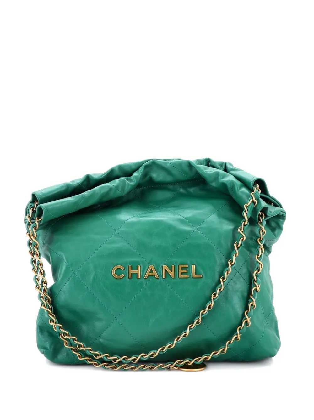 CHANEL Pre-Owned Borsa passepartout 22 piccola in pelle di vitello trapuntata con catena - Verde