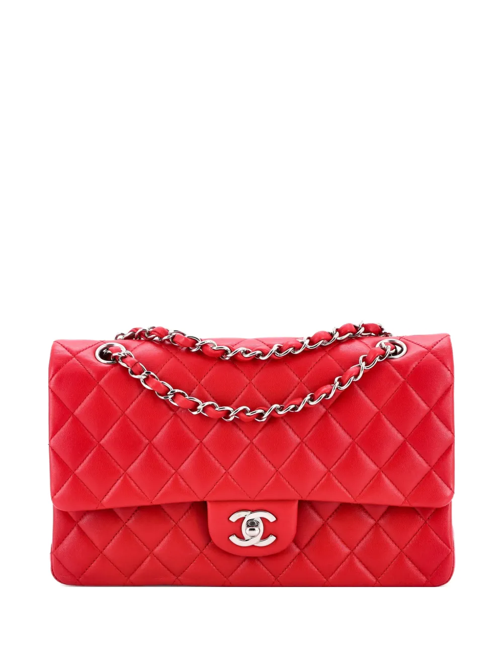 CHANEL Pre-Owned Classic Double Flap Bag Quilted Lambskin Medium shoulder bag - Rosso