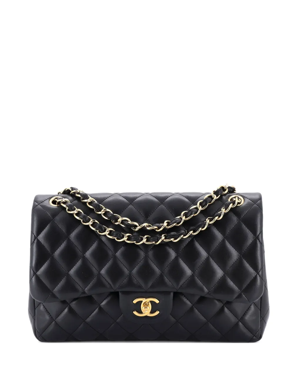 CHANEL Pre-Owned Classic Double Flap Bag Quilted Lambskin Jumbo shoulder bag - Nero