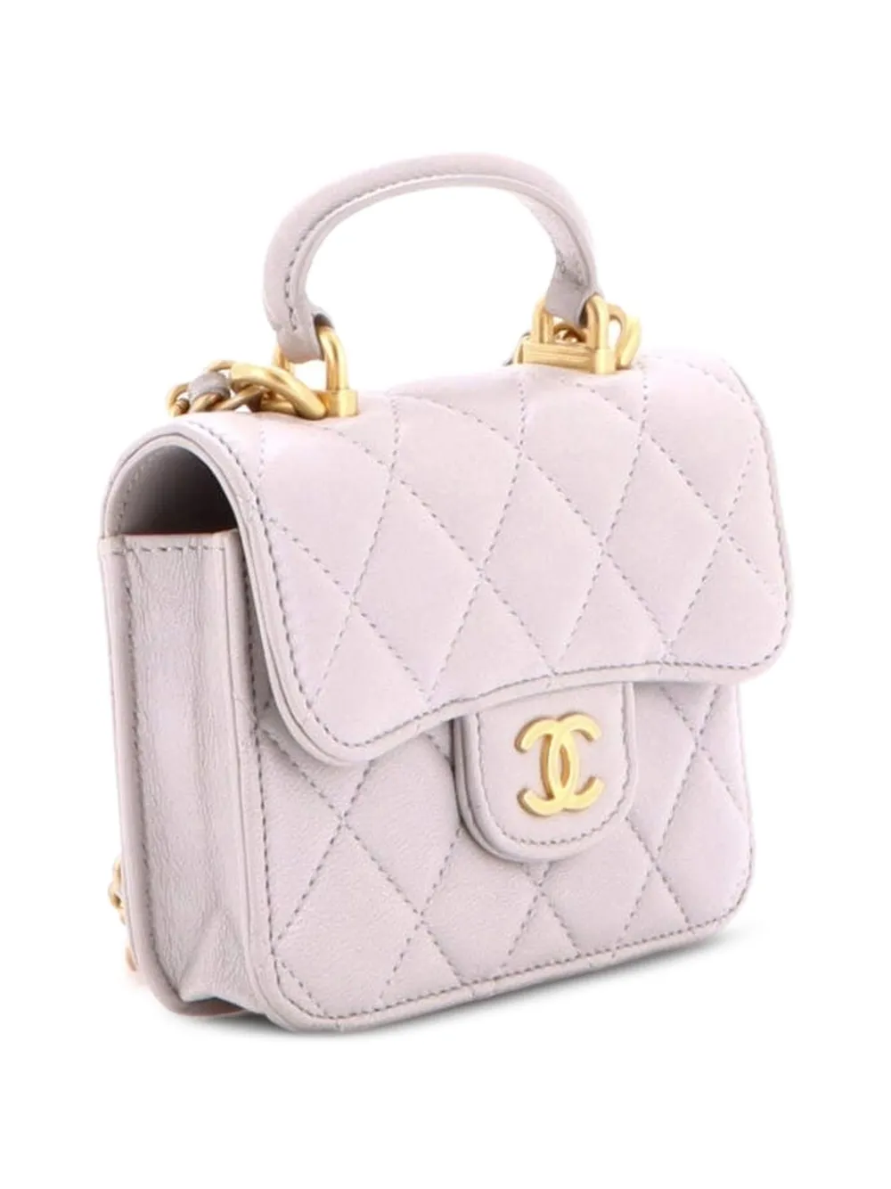 CHANEL Pre-Owned Portamonete con manico in pelle di agnello Caviar trapuntata - Grigio