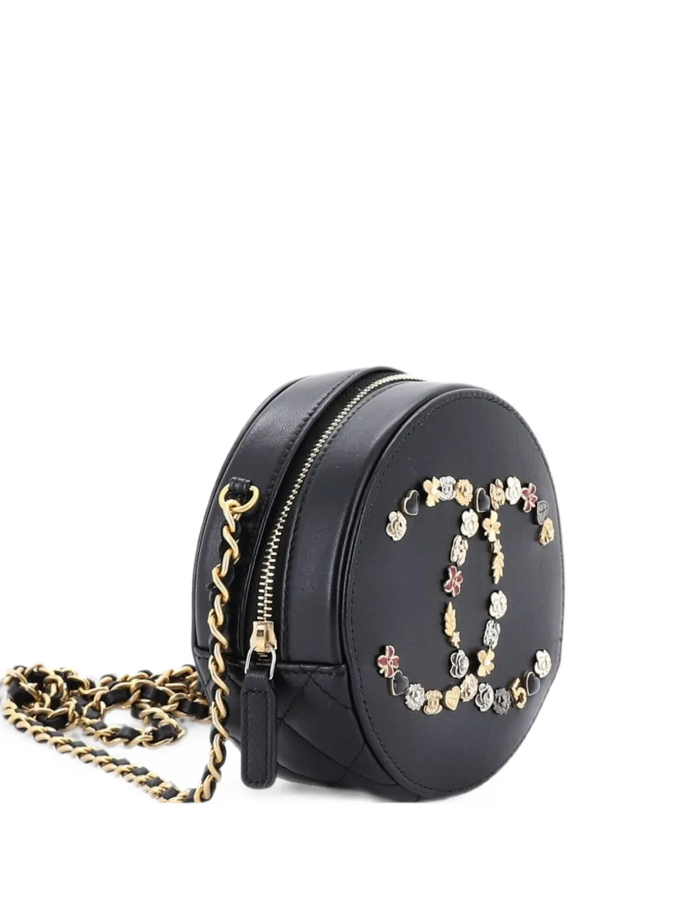 CHANEL Pre-Owned Runde Lucky Charms Clutch aus Lammleder mit Kettenriemen - Schwarz