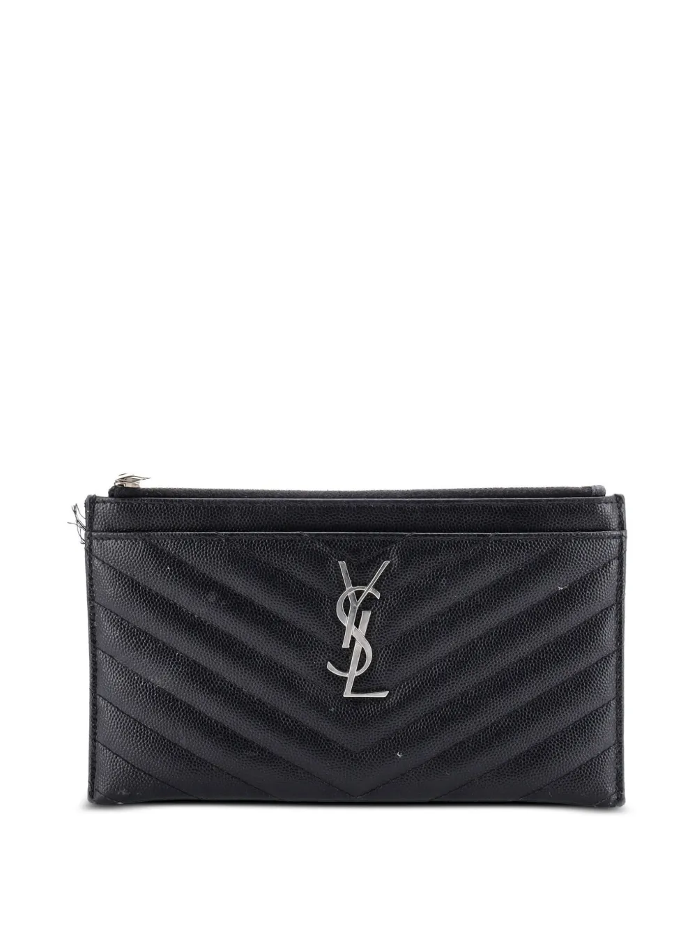 Saint Laurent Pre-Owned Classic Monogram Zip Bill Matelasse Chevron Leather Medium pouch - Nero
