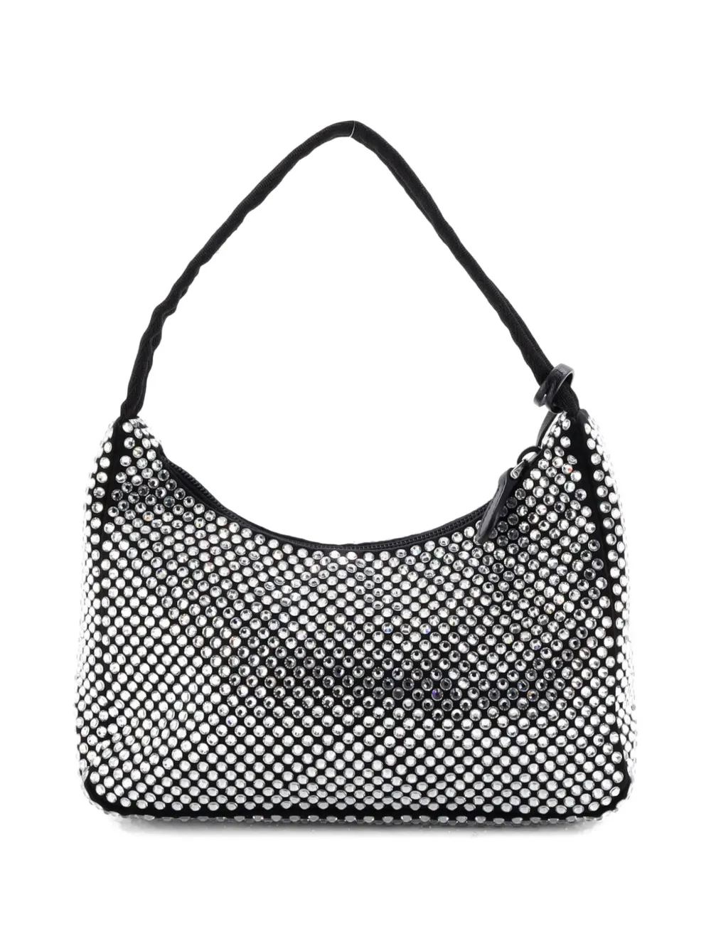 Prada Pre-owned Re-edition 2000 Crystal Embellished Satin Mini Hobo Bag in Black, view 2