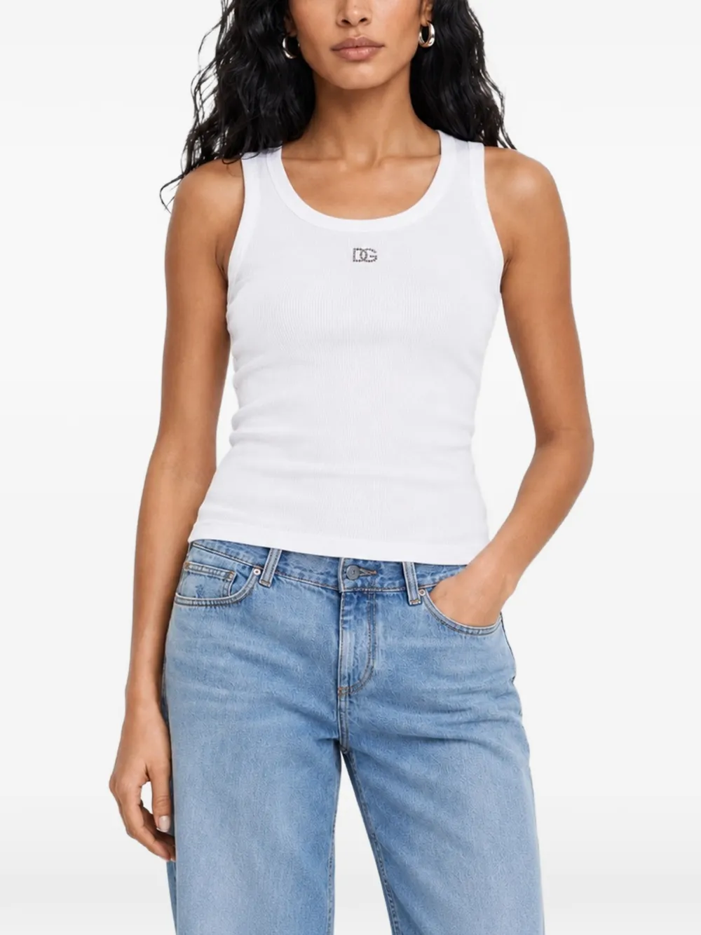 Dolce & Gabbana Geribbelde tanktop met logo Wit