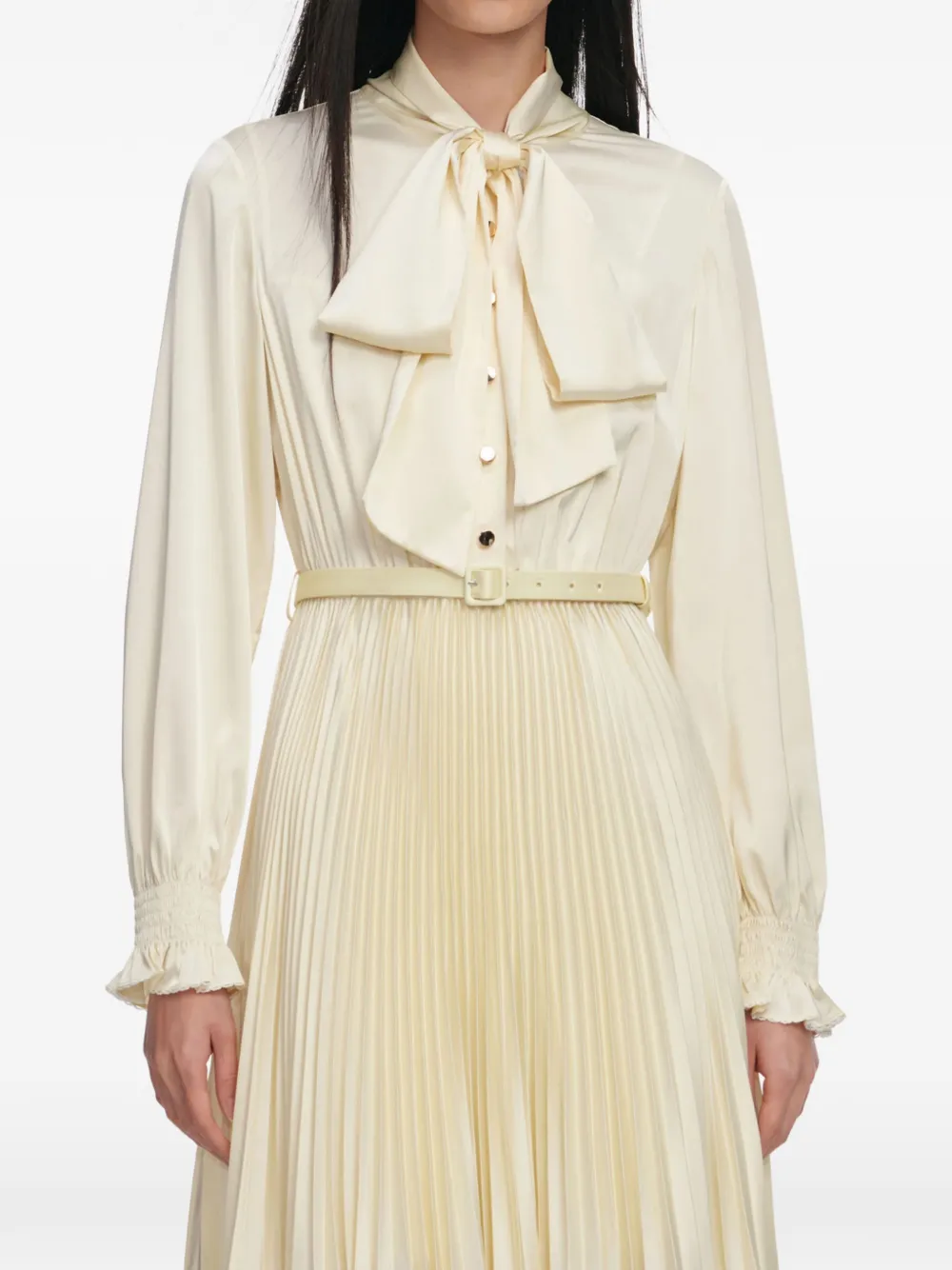 Self-Portrait Midi-jurk met strik-detail en plooien Beige