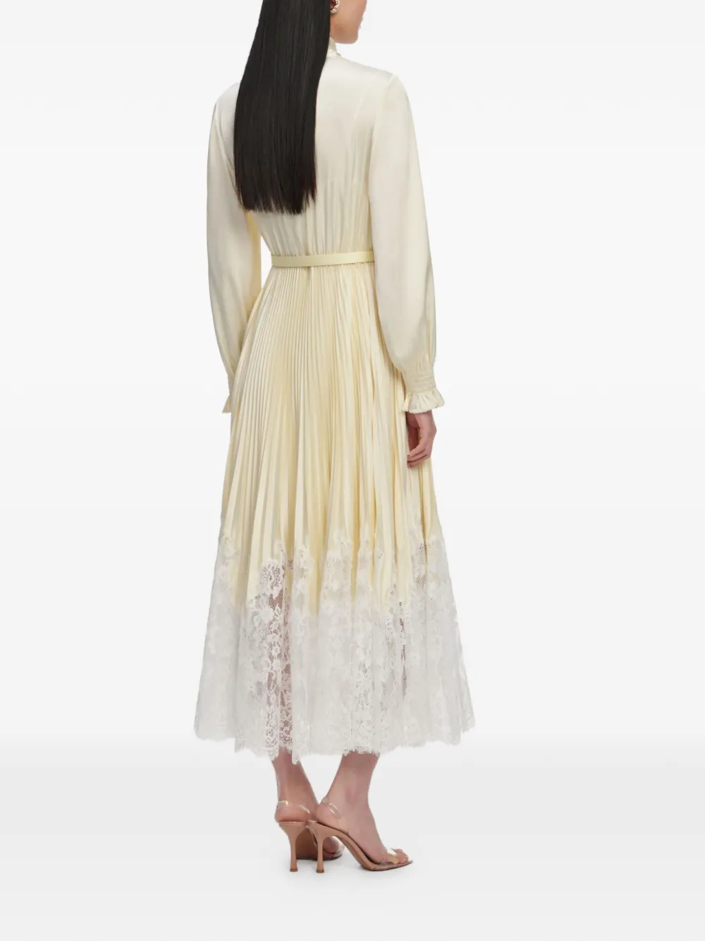 Self-Portrait Midi-jurk met strik-detail en plooien Beige