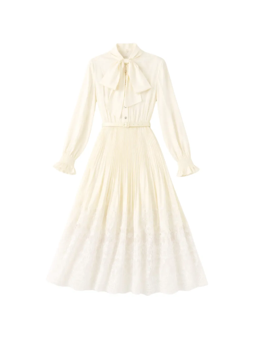 Self-Portrait bow-detaiil pleated midi dress - Nude