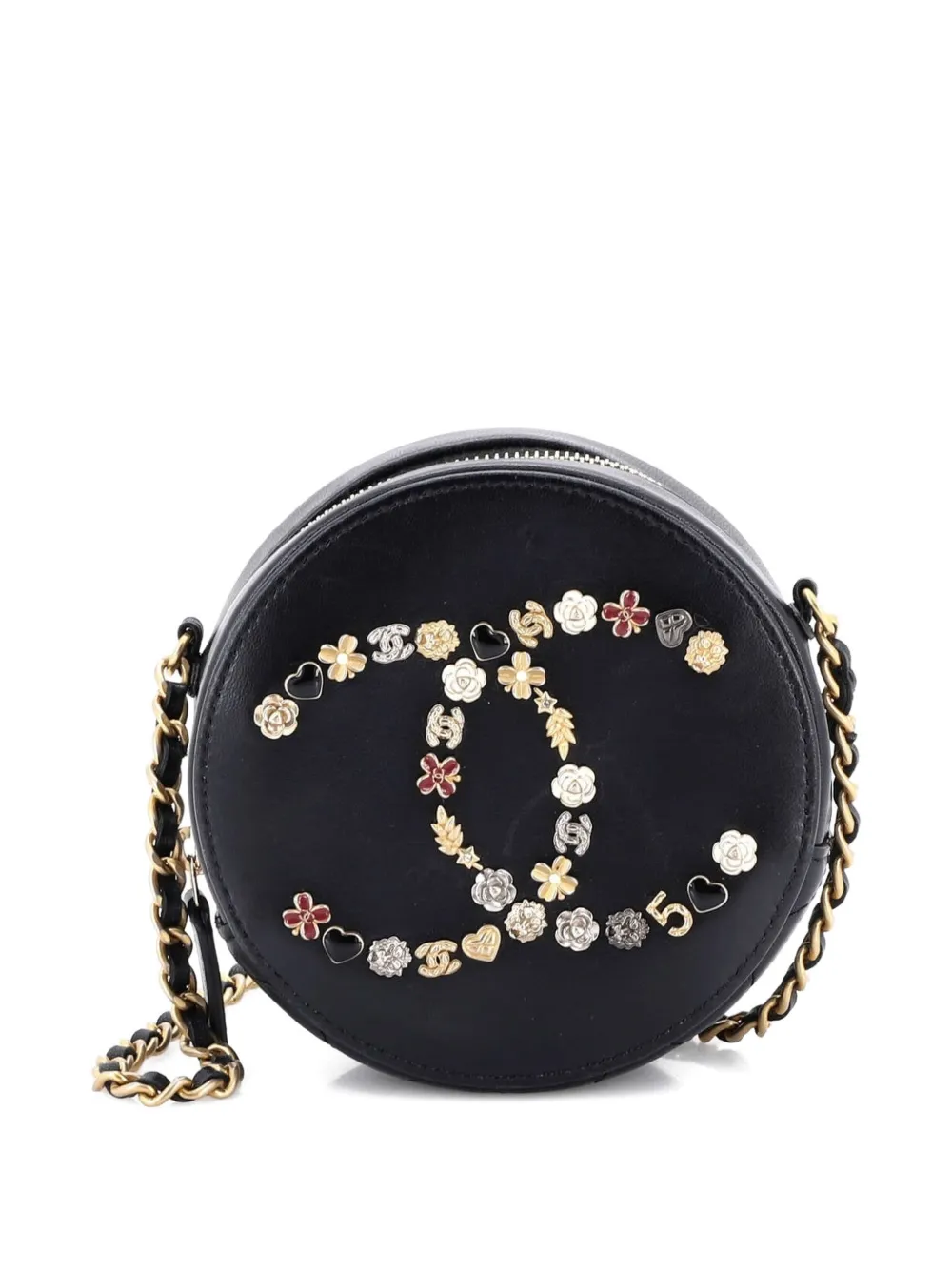 CHANEL Pre-Owned Lucky Charms Round With Chain Embellished Lambskin clutch bag - Black