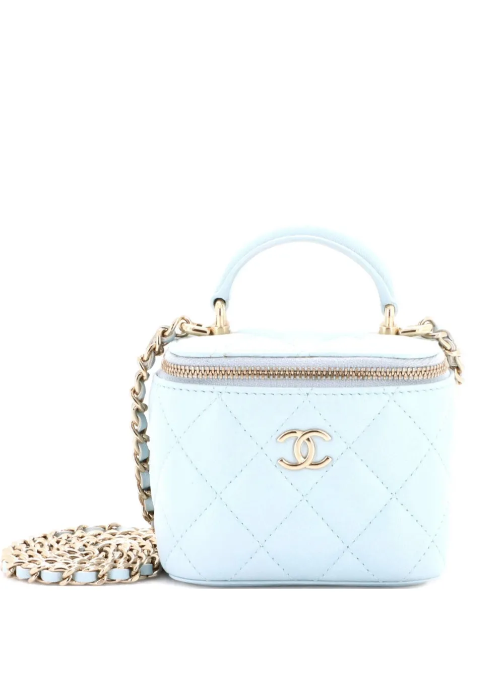CHANEL Pre-Owned Classic Top Handle Vanity Case with Chain Quilted Lambskin Mini crossbody bag - Blu