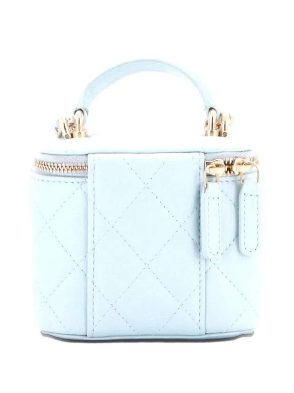  Chanel Pre-owned Classic Top Handle Vanity Case With Chain Quilted Lambskin Mini Crossbody Bag - Blue 