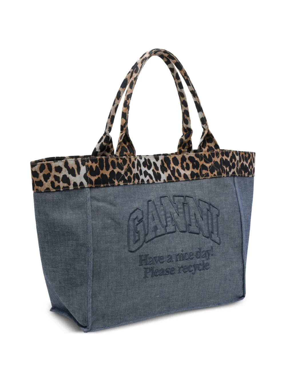 GANNI Shopper met logo Blauw