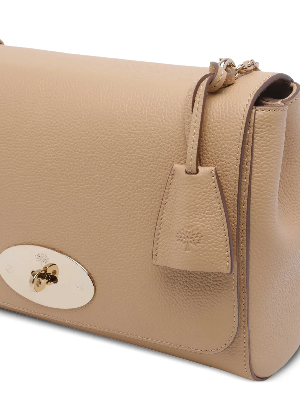 Mulberry Medium Lily leren schoudertas met draaislot en ketting Beige