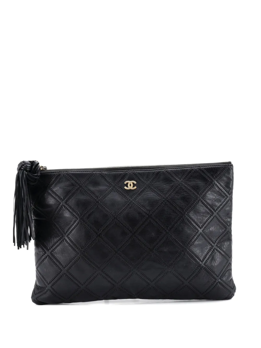 CHANEL Pre-Owned Diamond Double Stitch O Case Quilted Calfskin Large clutch bag - Nero