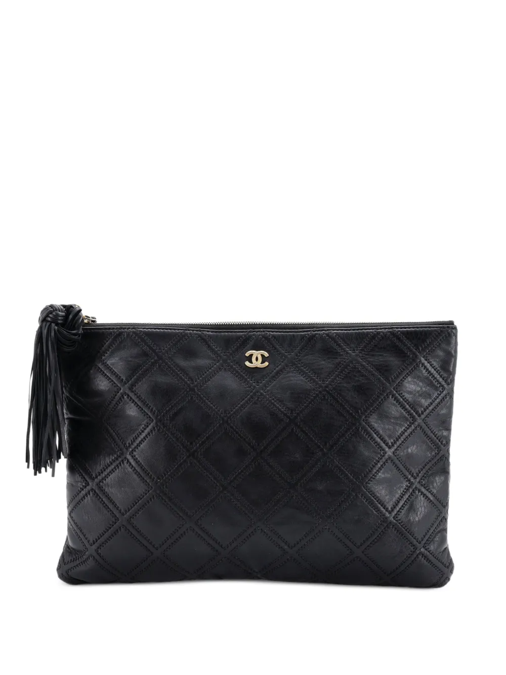 CHANEL Pre-Owned Diamond Double Stitch O Case Quilted Calfskin Large clutch bag - Nero