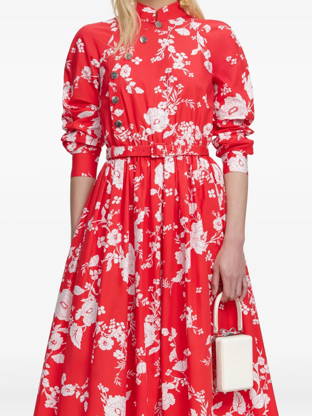 Self-Portrait Midi-jurk met bloemenprint Rood