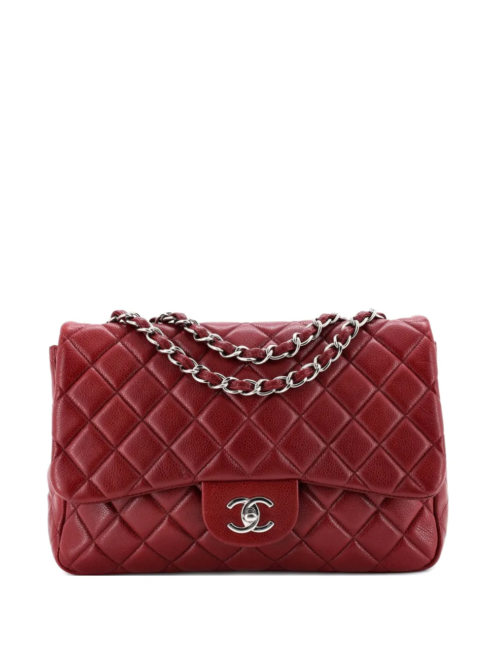 CHANEL Pre-Owned Classic Single Flap Bag Quilted Caviar Jumbo shoulder bag - Rosso