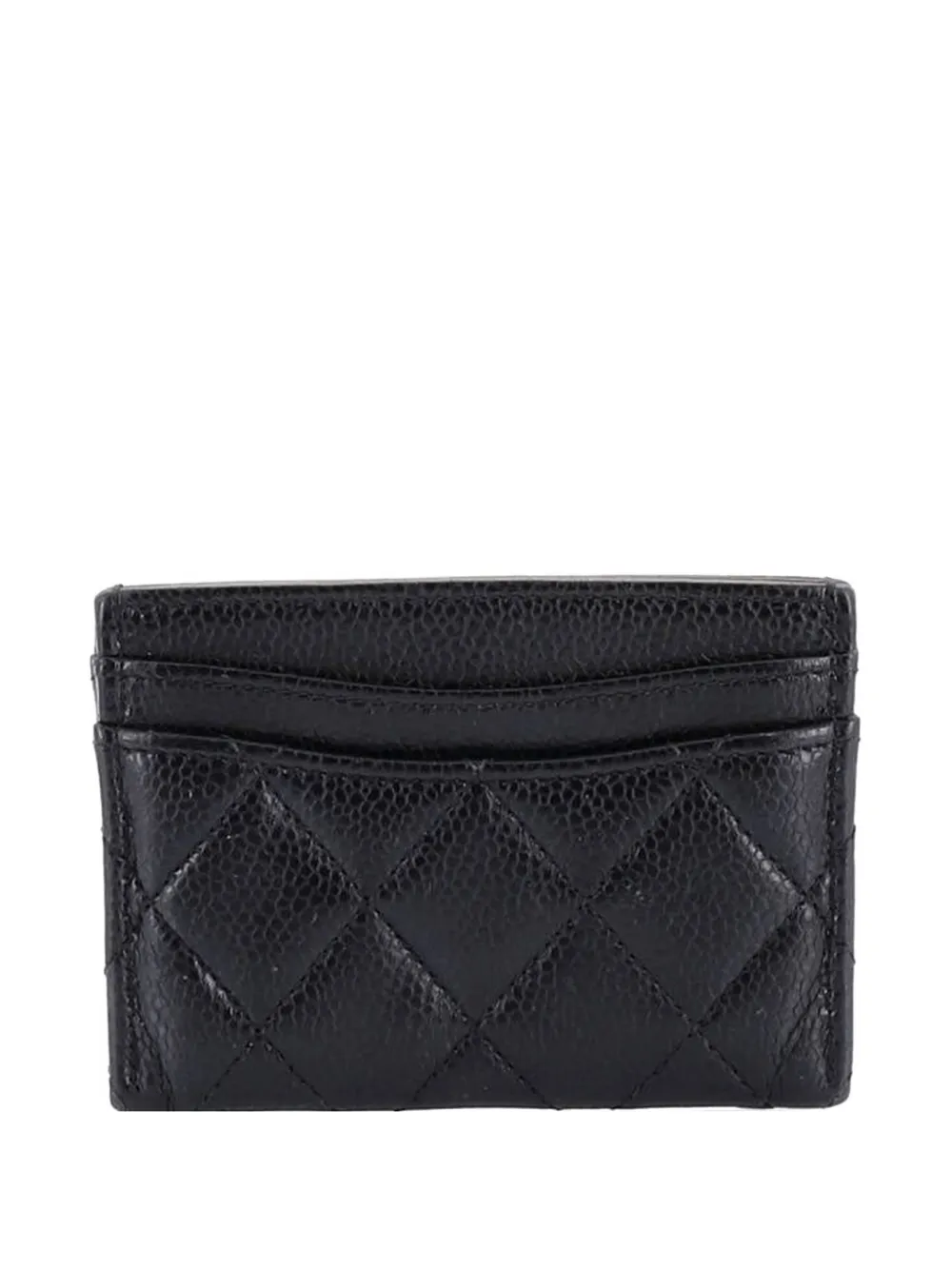 Pre-owned Chanel Classic Quilted Caviar Card Holder In Black