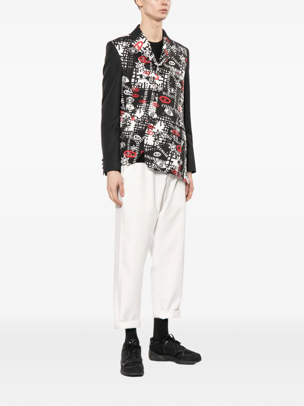  Black Comme Des Garçons Asymmetric Graphic Print Blazer 