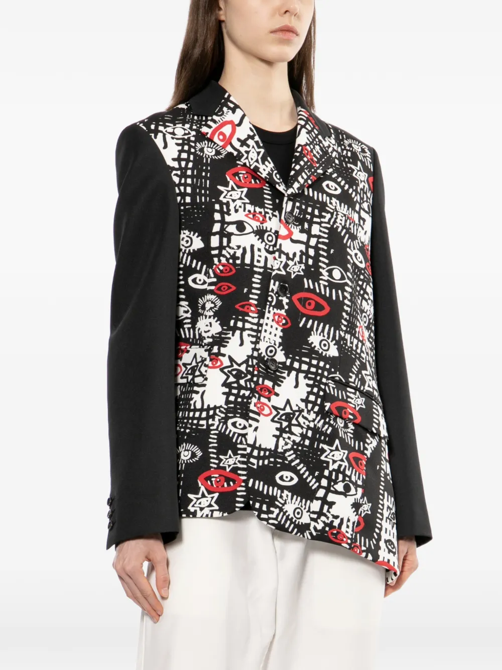  Black Comme Des Garçons Asymmetric Graphic Print Blazer 