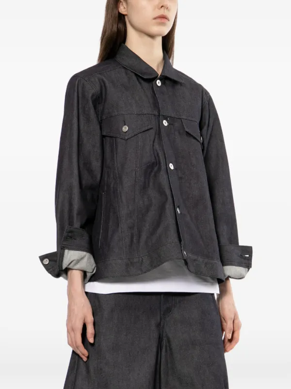 Black Comme Des Garçons Jaqueta Jeans Mangas Longas Com Botão