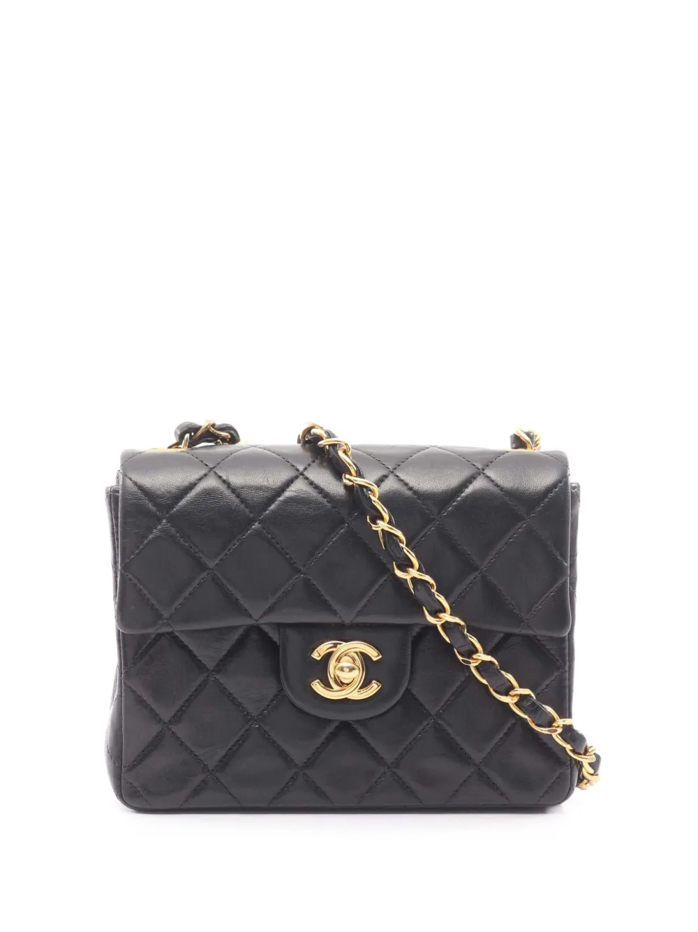 CHANEL Pre-Owned Borsa a tracolla Classic mini rettangolare in pelle di agnello con battente 2000-2002 - Nero