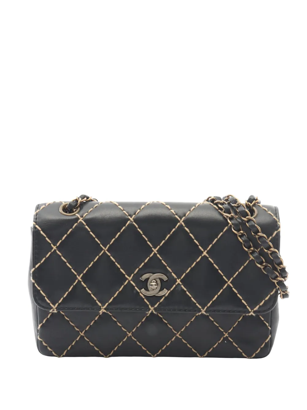 CHANEL Pre-Owned Borsa a spalla Wild Stitch CC in pelle di agnello con battente 2000-2002 - Nero