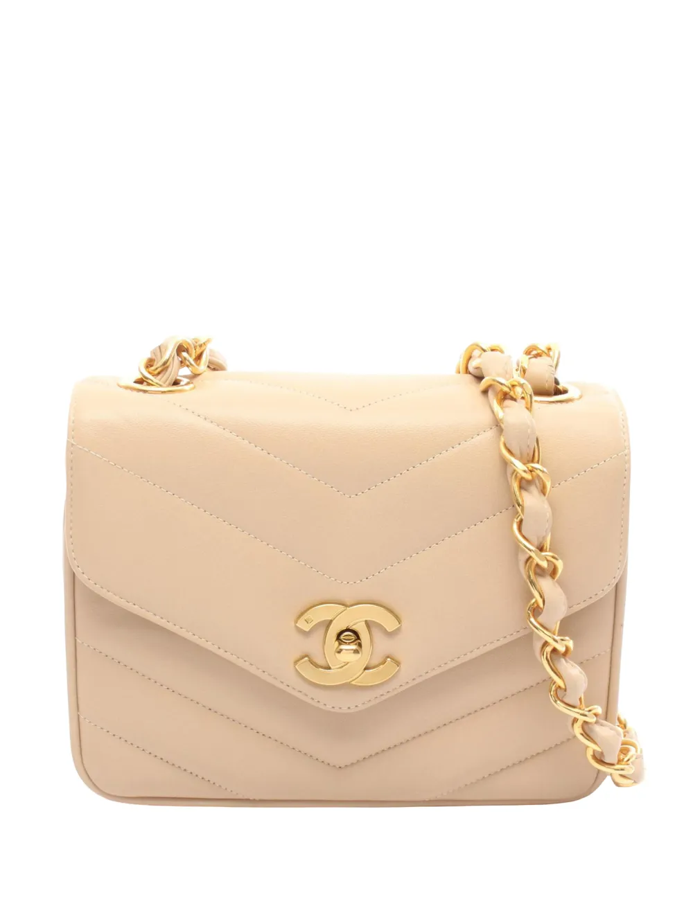CHANEL Pre-Owned Borsa a spalla mini in pelle di agnello con battente e motivo chevron 1994-1996 - Marrone