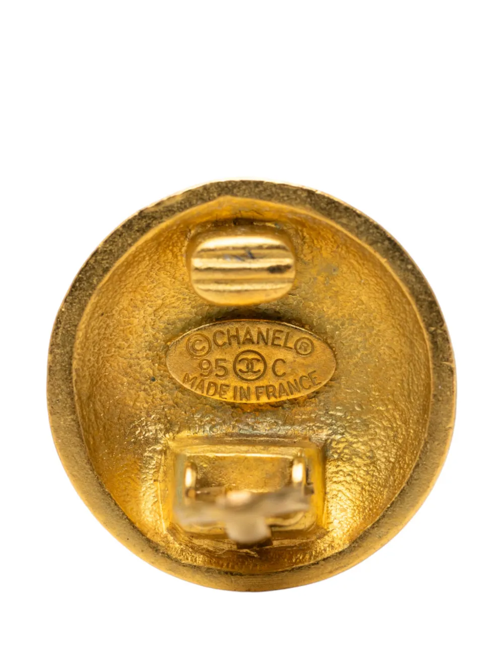  Chanel Pre-owned 1995 Cc Gold Plated Button Clip On Earrings Costume Earrings 