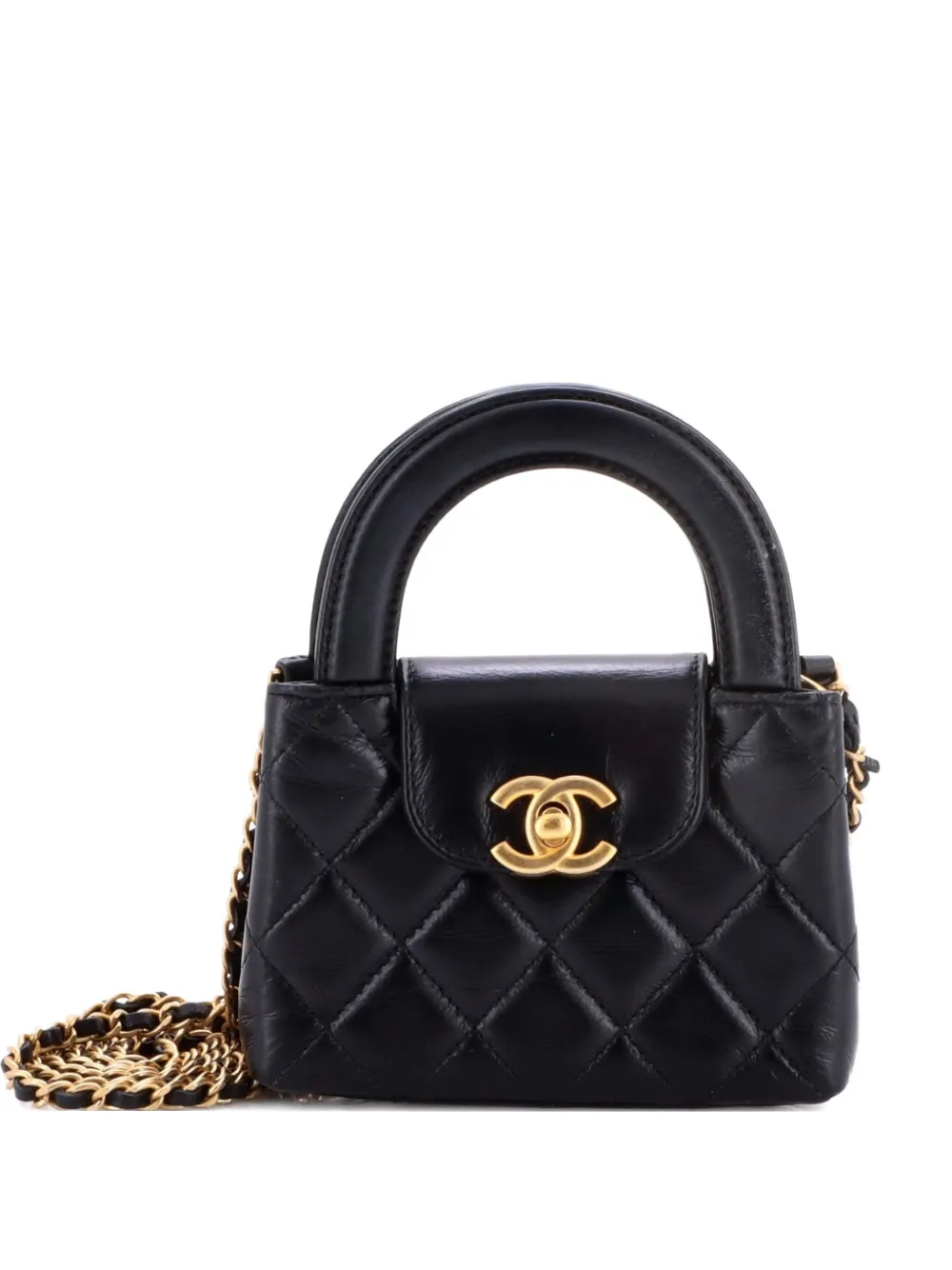 CHANEL Pre-Owned Kelly Top Handle Shopping Bag Quilted Shiny Aged Calfskin Nano crossbody bag - Nero