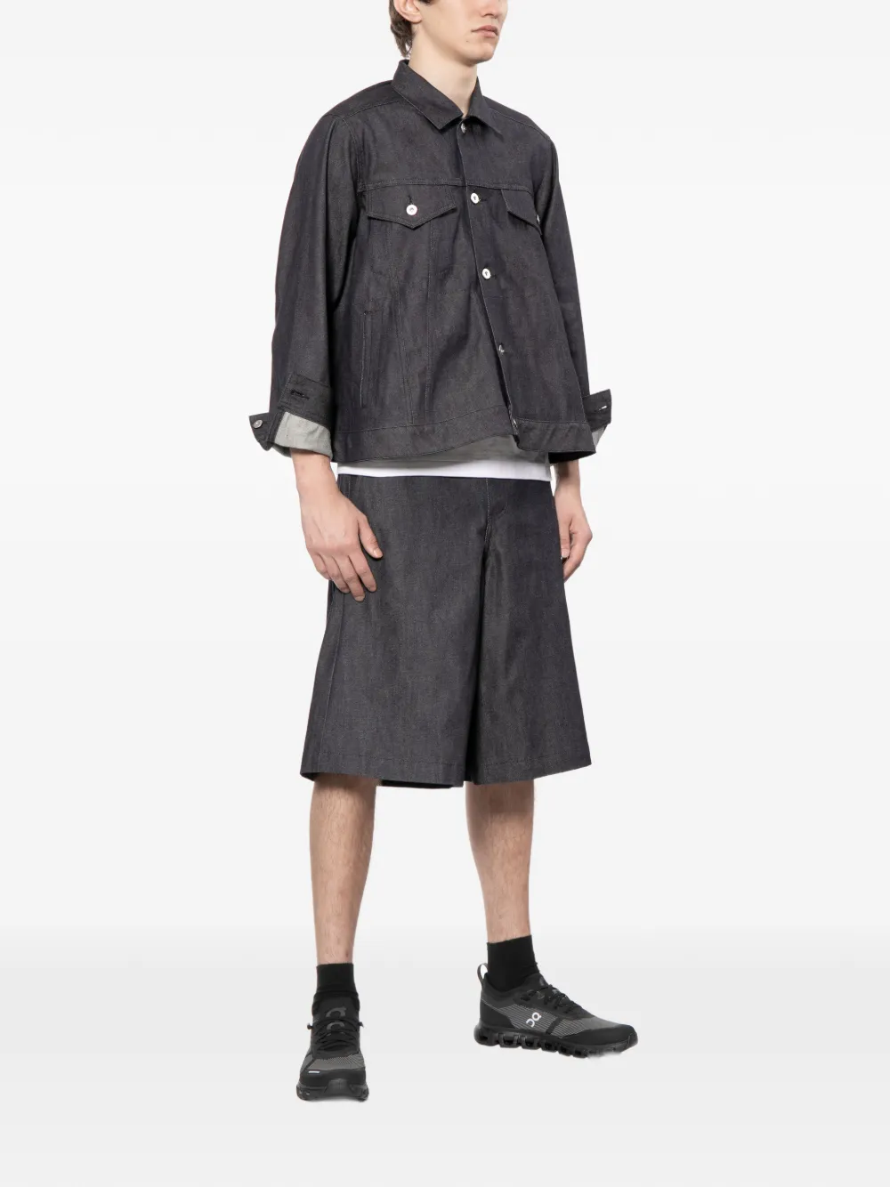 Black Comme Des Garçons Denim shorts met wijde pijpen Blauw