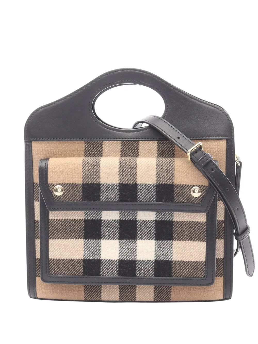 Burberry Pre-Owned 2000-2017 Mini Check Cashmere and Leather Pocket Tote satchel - Marrone