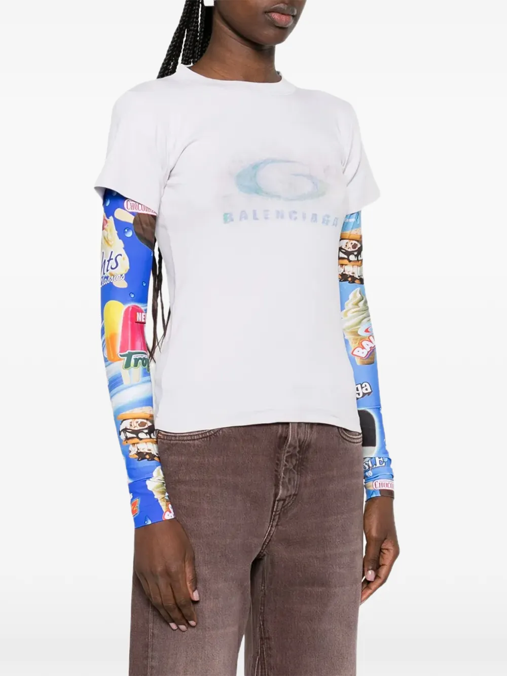 Balenciaga T-shirt met grafische print en dubbele mouw Wit
