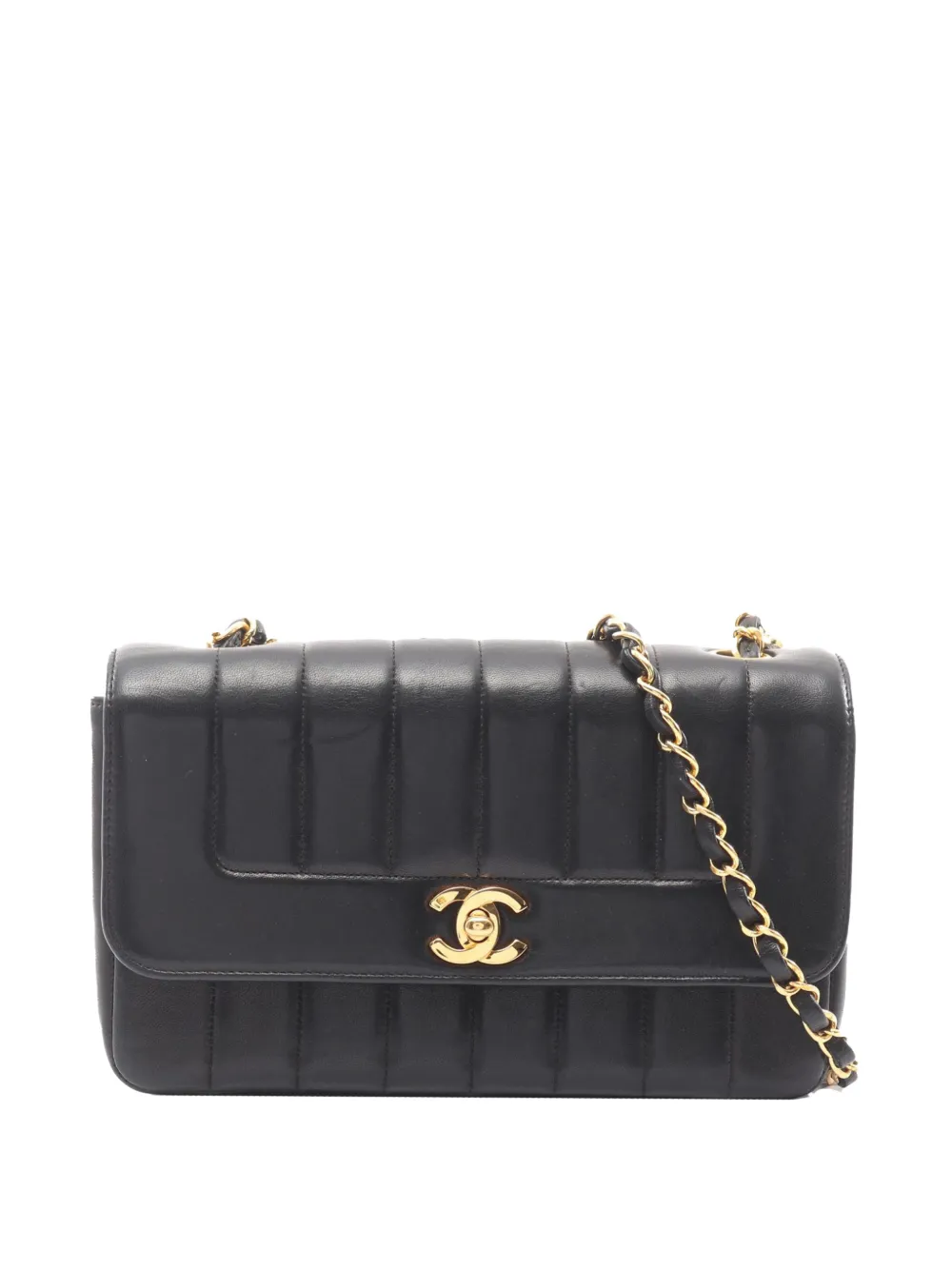 CHANEL Pre-Owned Borsa a tracolla CC in pelle di agnello con battente e catena 1989-1991 - Nero