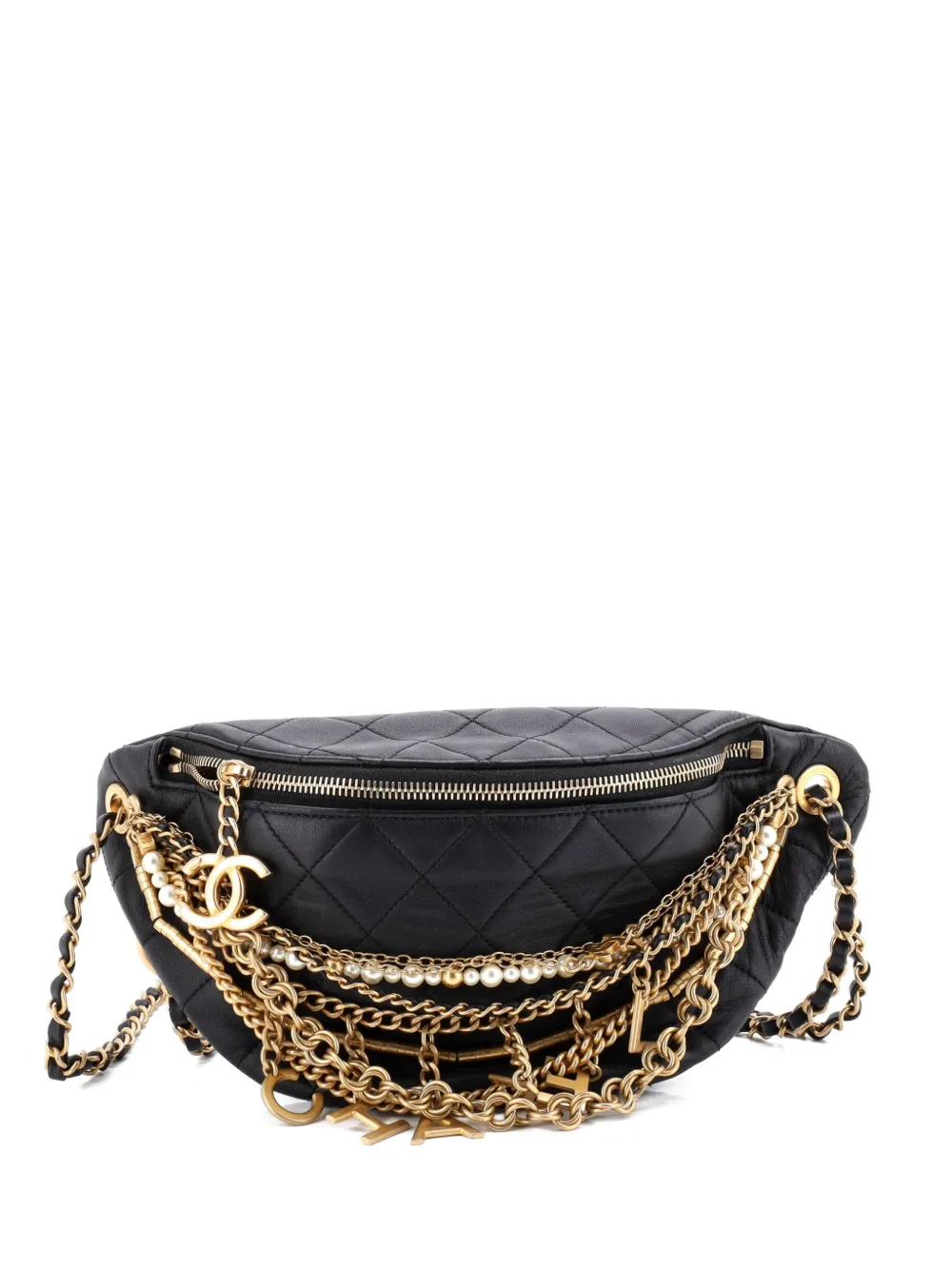 CHANEL Pre-Owned All About Chains Waist Bag Quilted Lambskin belt bag - Nero