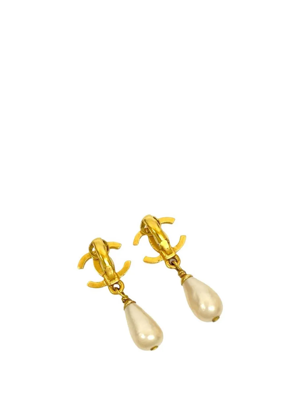 CHANEL Pre-Owned 1995 CC Gold Plated Faux Pearl Drop Clip On Earrings costume earrings - Bianco