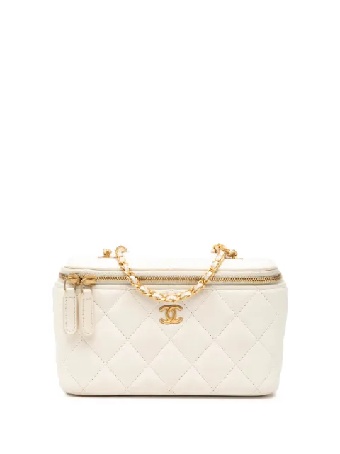 CHANEL Pre-Owned cosmetiquera Sweet Camellia pequeña de piel de cordero capitonada con cadena 2021-2025