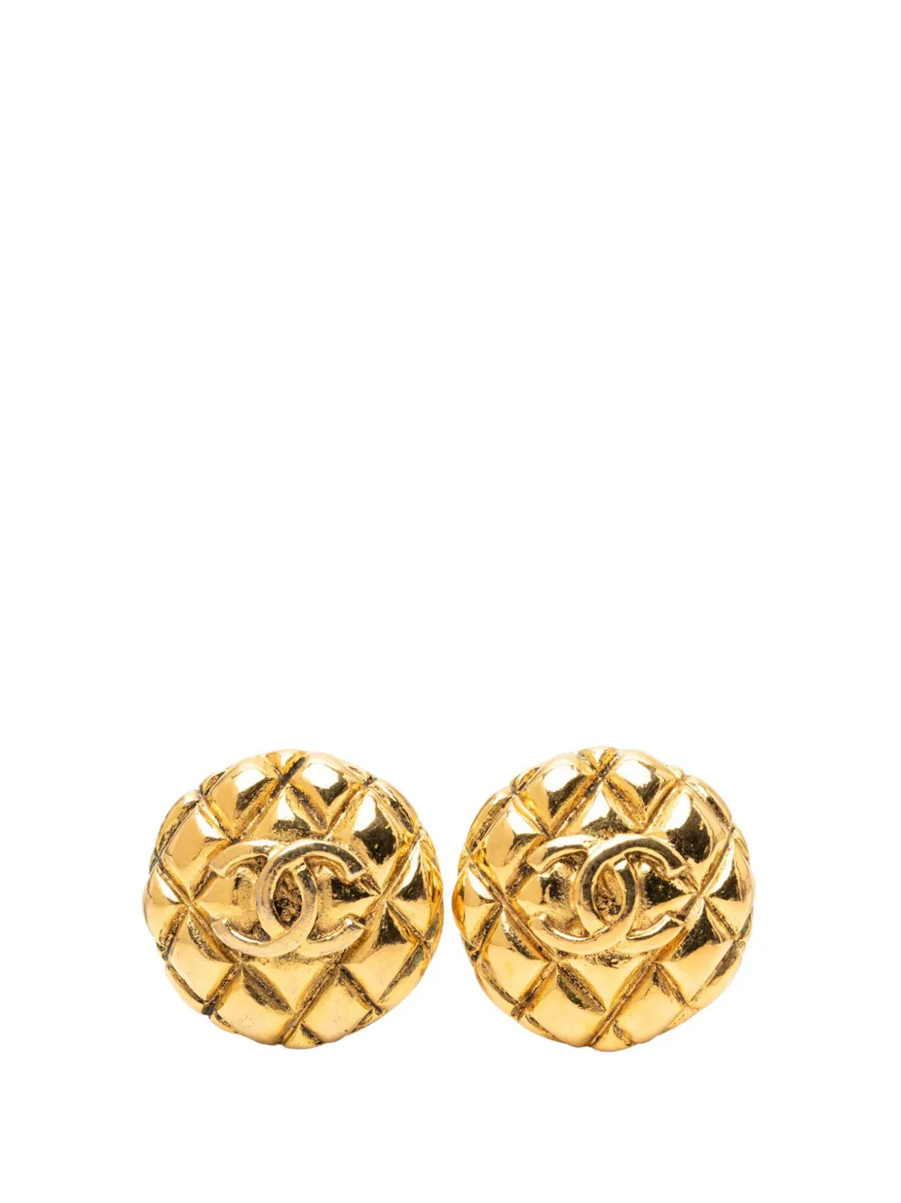 CHANEL Pre-Owned 1970-1980 Gold Plated CC Quilted Round Clip On Earrings costume earrings - Oro