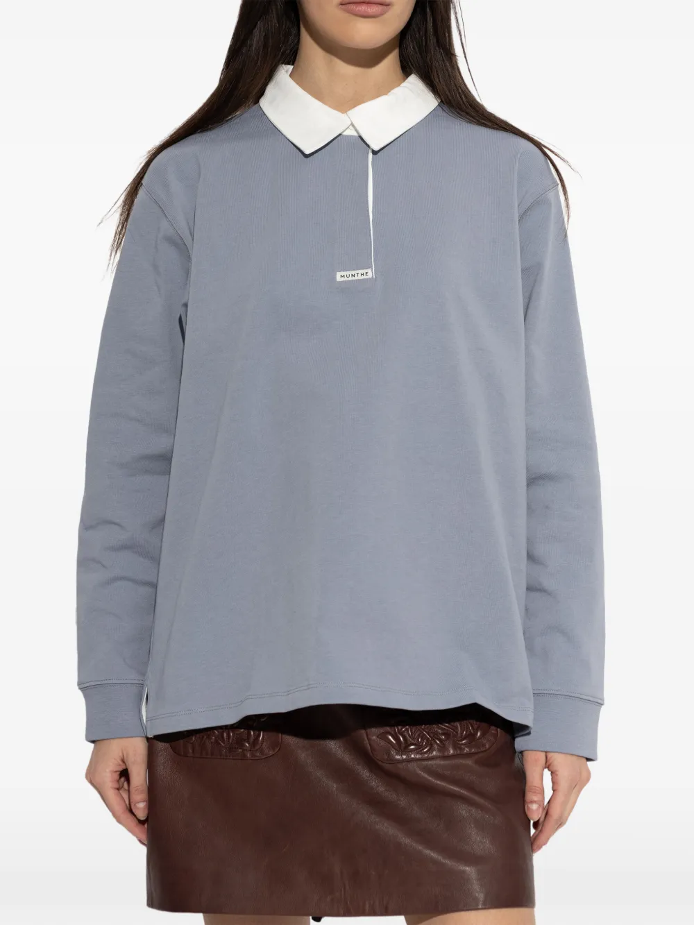  Munthe Becent Collared Long-sleeved Polo Top - Blue 