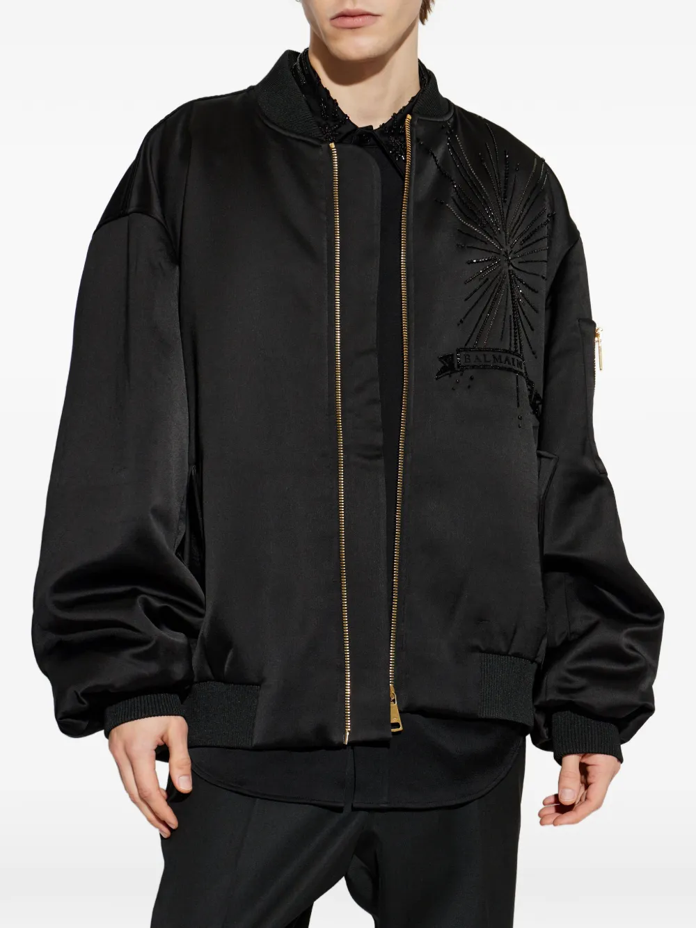  Balmain Embellished Bomber Jacket - Black 