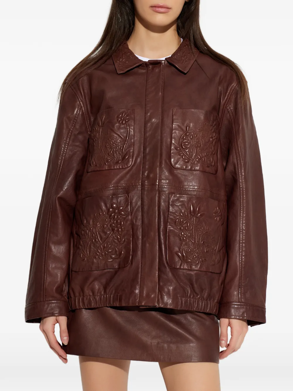  Munthe Baram Floral-embroidered Pocket Jacket - Brown 