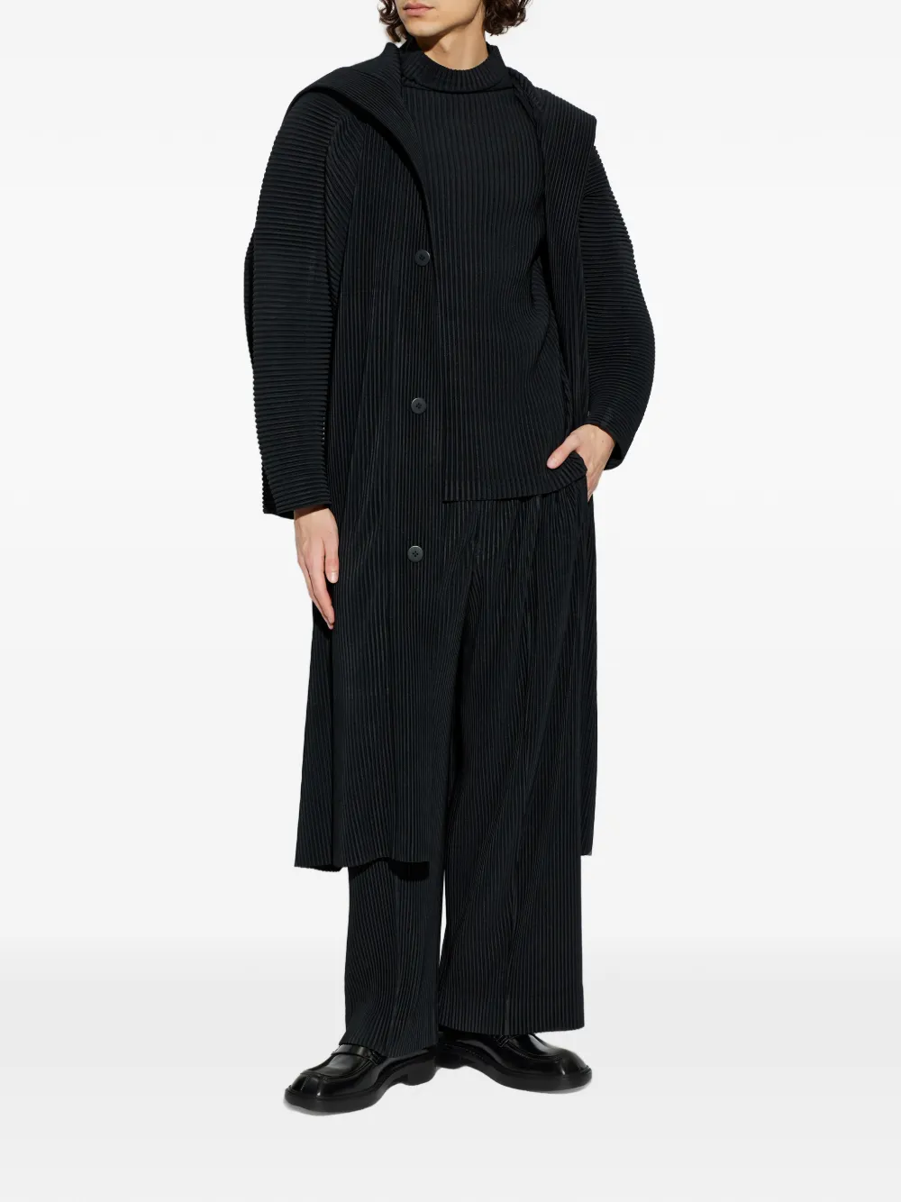 Homme Plissé Issey Miyake Jas met capuchon en knopen Zwart