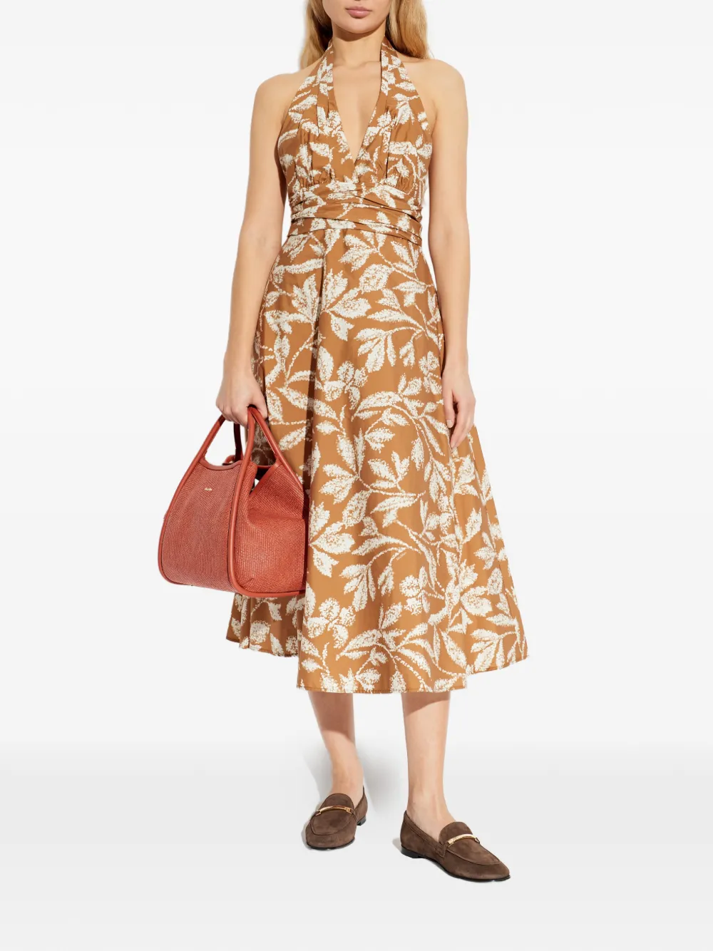 Max Mara Bella midi-jurk met bloemenprint Bruin