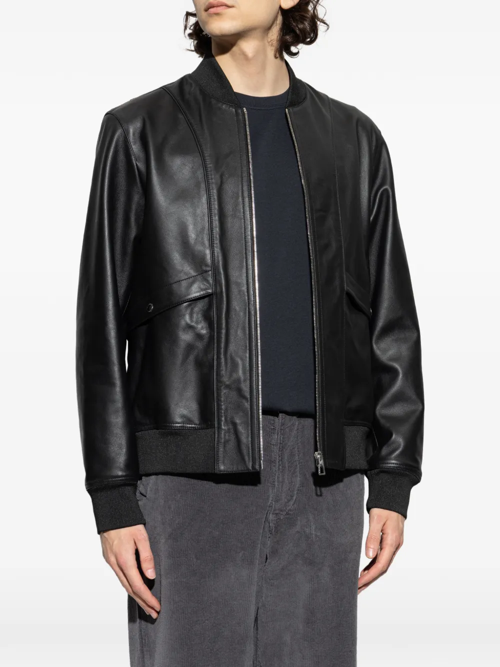  Ps Paul Smith Zip-front Leather Jacket - Black 