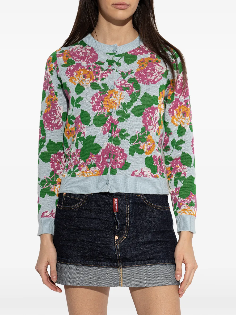  Kenzo Floral-print Knitted Cardigan - Blue 