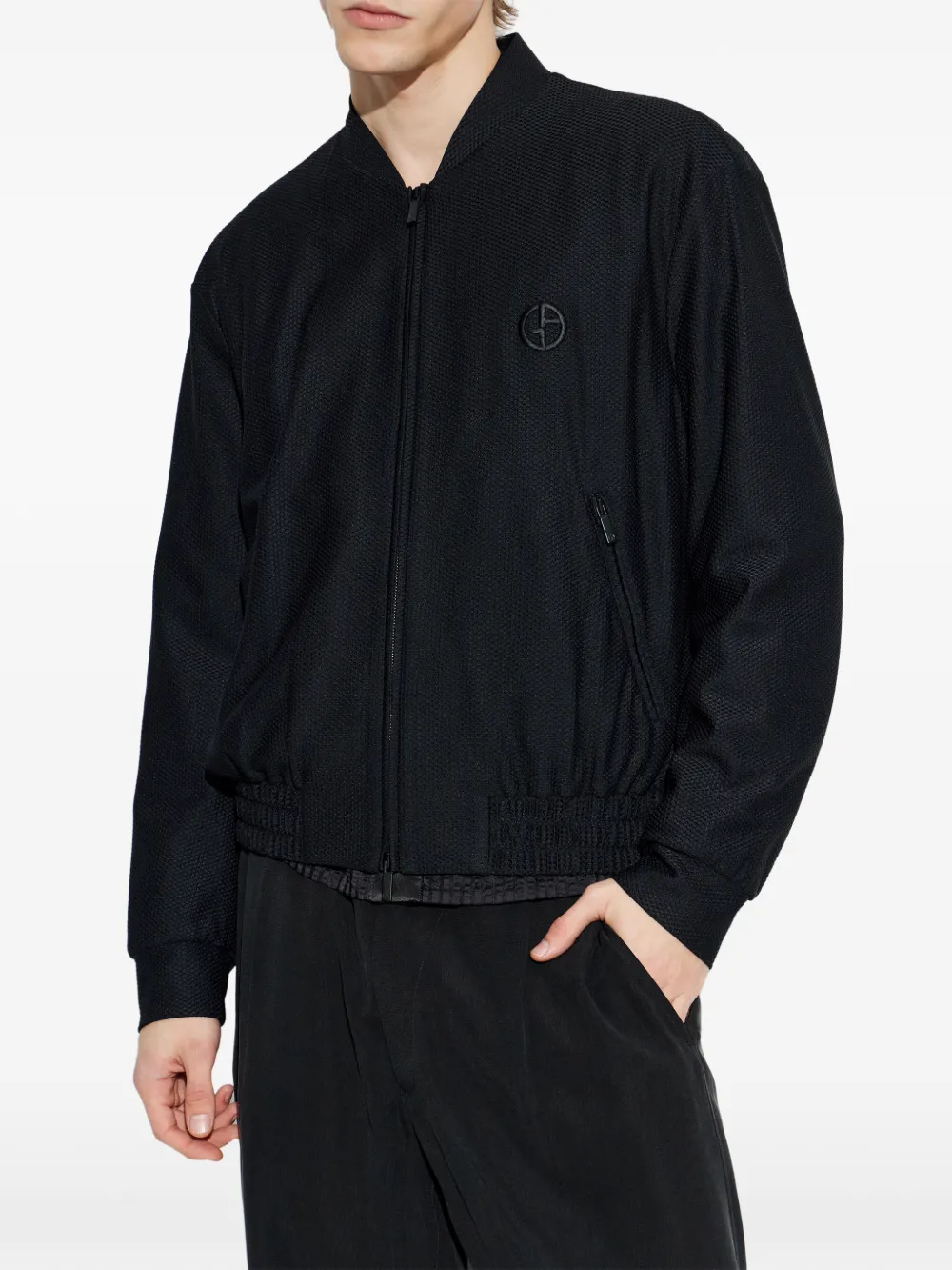  Giorgio Armani Logo-embroidered Bomber Jacket - Black 