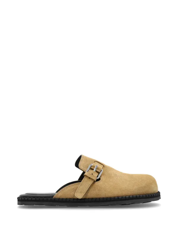 Moschino Buckled Suede Mules in Neutrals