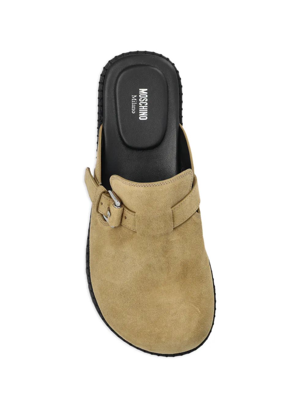  Moschino Buckled Suede Mules - Neutrals 