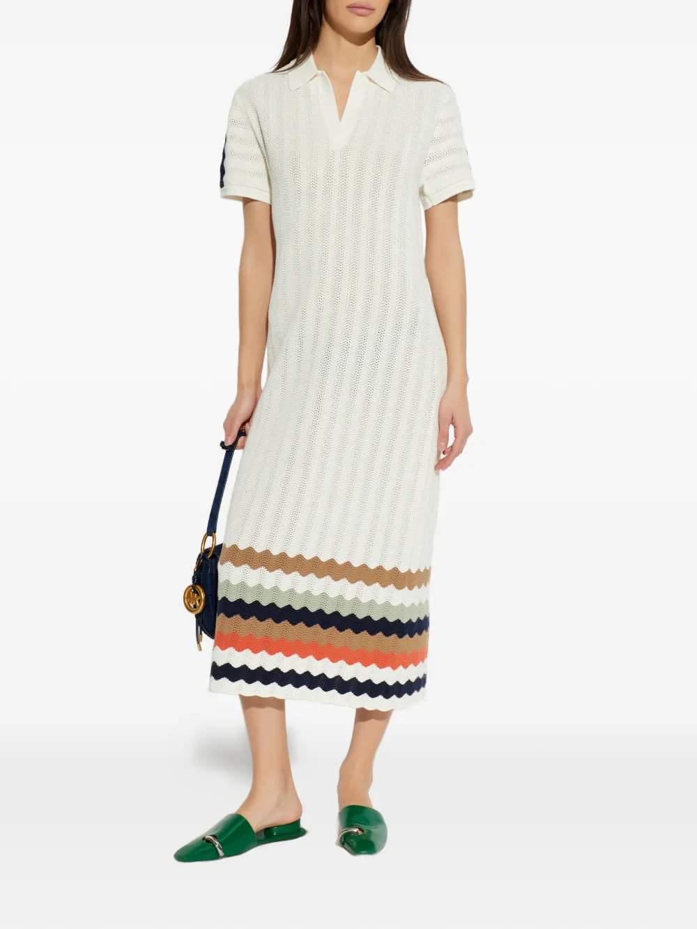 Striped-Pattern Midi Dress